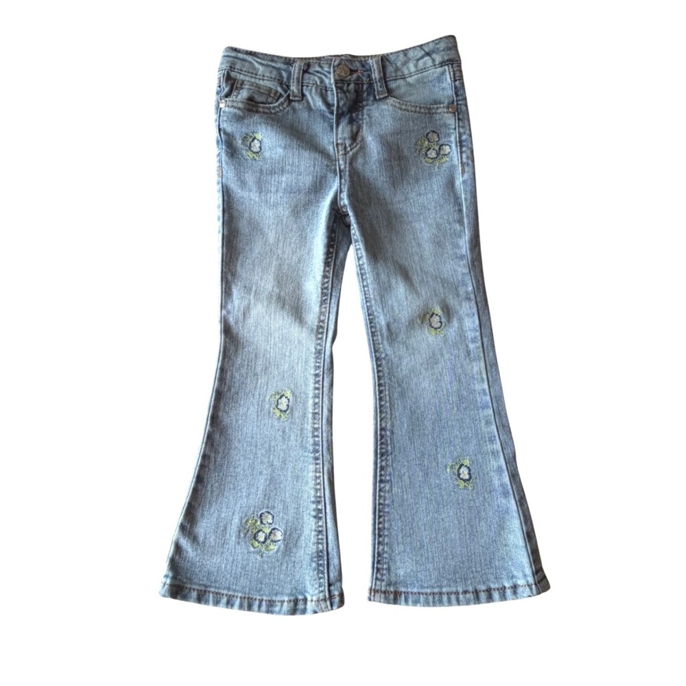 Beautees by Amy Byer Girls Light Wash Floral Embroidered Flare Jeans Size 4